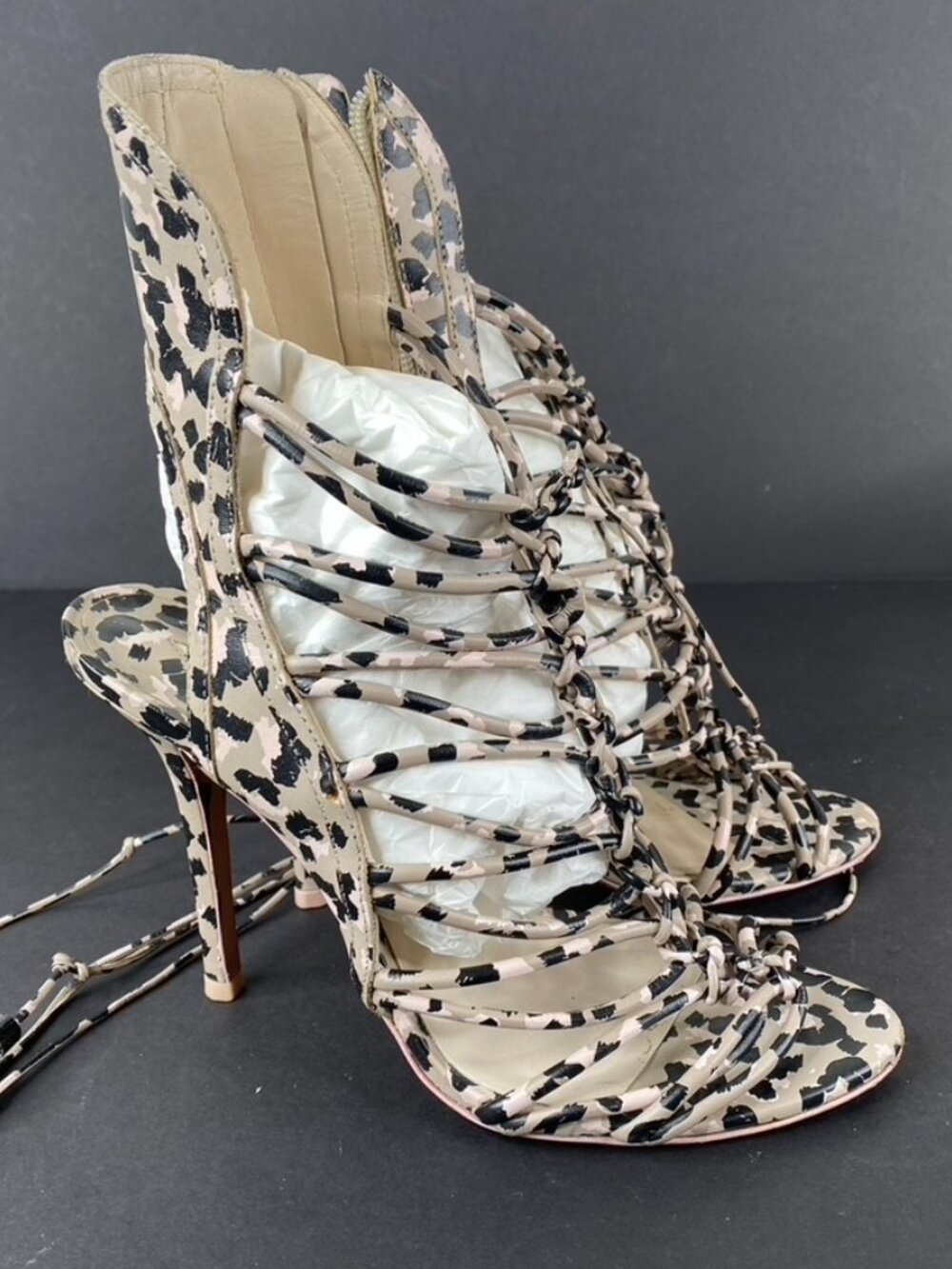 Sophia Webster Lacey Sketch Camo Strappy Heels Size 39M